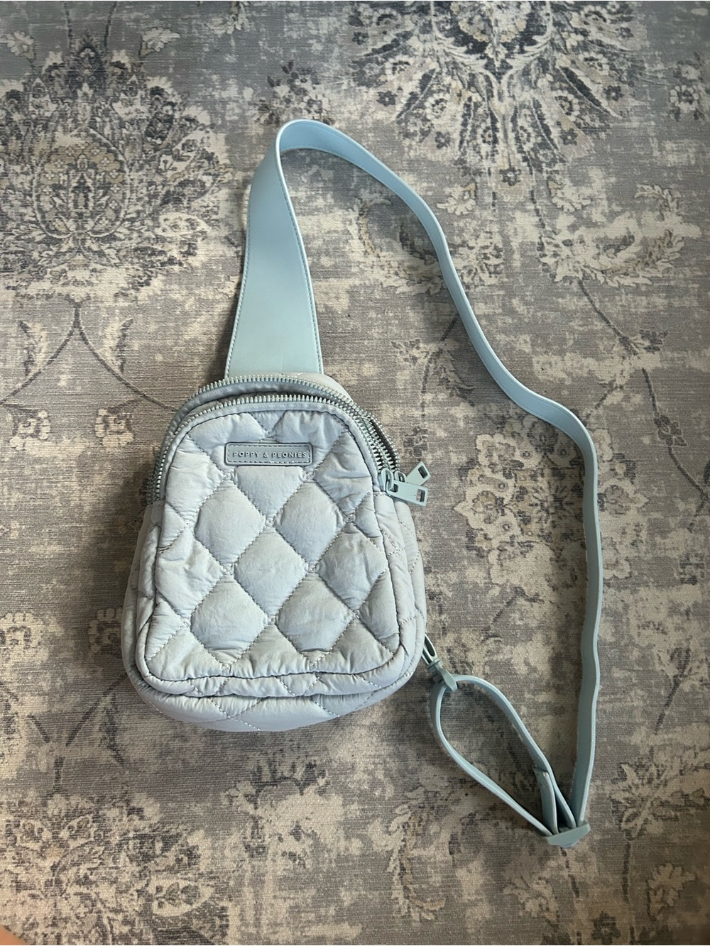 Poppy & Peonies Light Blue Quilted Mini Crossbody